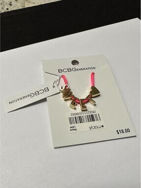 BCBGeneration Sweet Love - Letter / Heart Charms Gold Tone Pink Necklace NWT $18